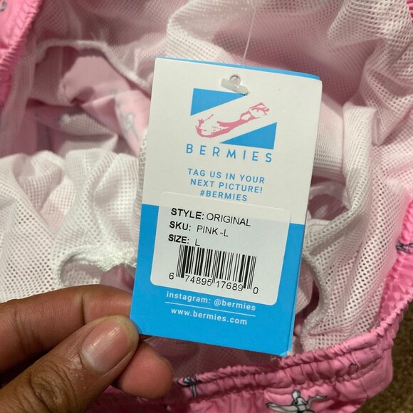 Bermies Men's 6" Stretch Swim Trunks Shorts Mesh Lined Beach Pink NWT Large - Picture 5 of 6